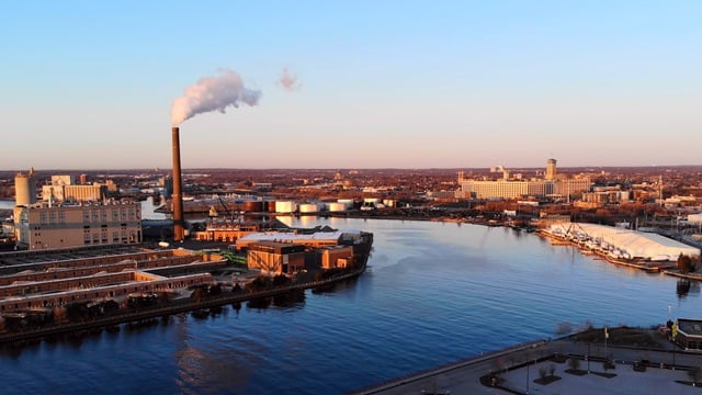 Aerial view of city at dawn Industrial cityscape Milwaukee Wisconsin USA 640-60
