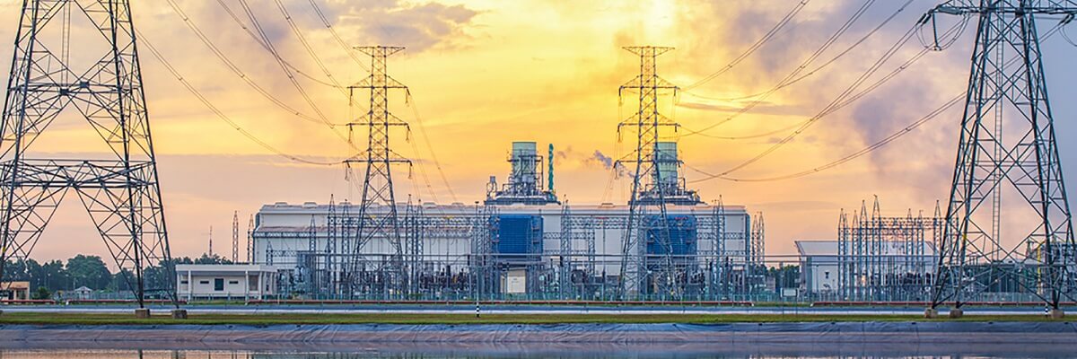 power plant in the sunset